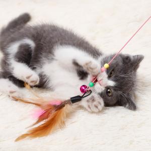 Cat Toys Teaser Stick with Bell Long Rod Suction Cup Bite Resistant Cat Teaser for Cats