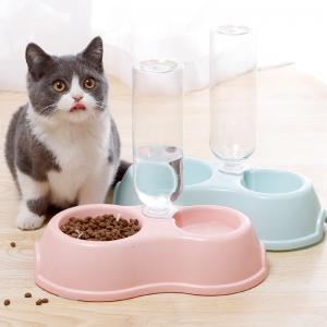 Dog Cat Double Bowl Dispenser Automatic Drinking Water Food Basin Bowl