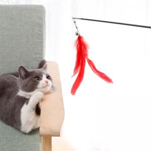 Wholesale Pet Bell Teaser Plastic Feather Funny Cat Stick Random Color Feathers Cat Rods
